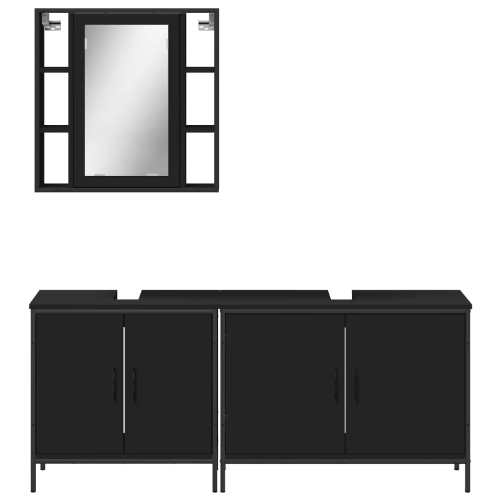 3 pcs conjunto móveis casa de banho derivados de madeira preto