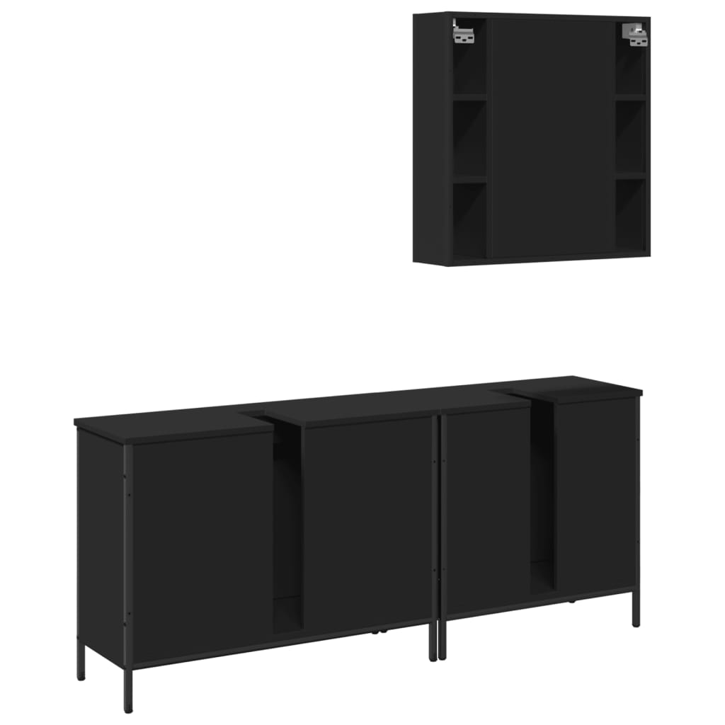 3 pcs conjunto móveis casa de banho derivados de madeira preto