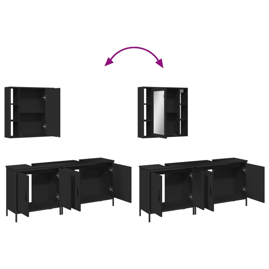 3 pcs conjunto móveis casa de banho derivados de madeira preto