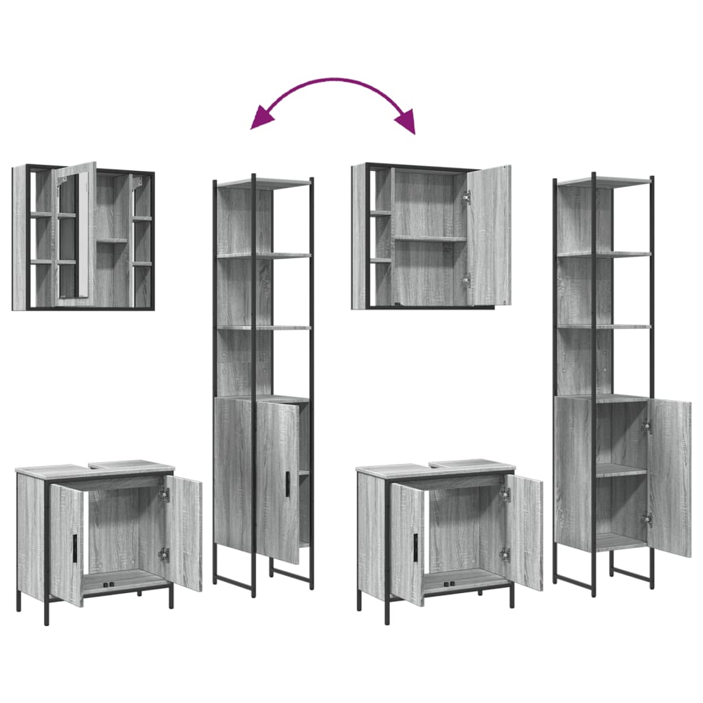 3 pcs conjunto móveis WC derivados de madeira cinzento sonoma