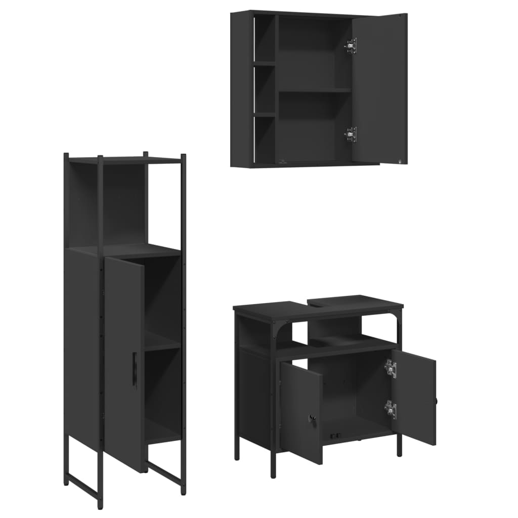 3 pcs conjunto móveis casa de banho derivados de madeira preto