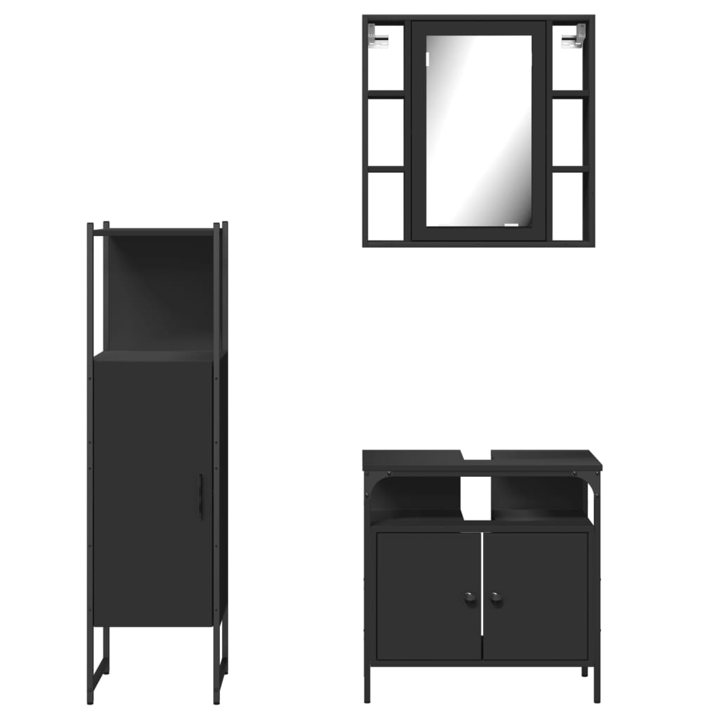 3 pcs conjunto móveis casa de banho derivados de madeira preto
