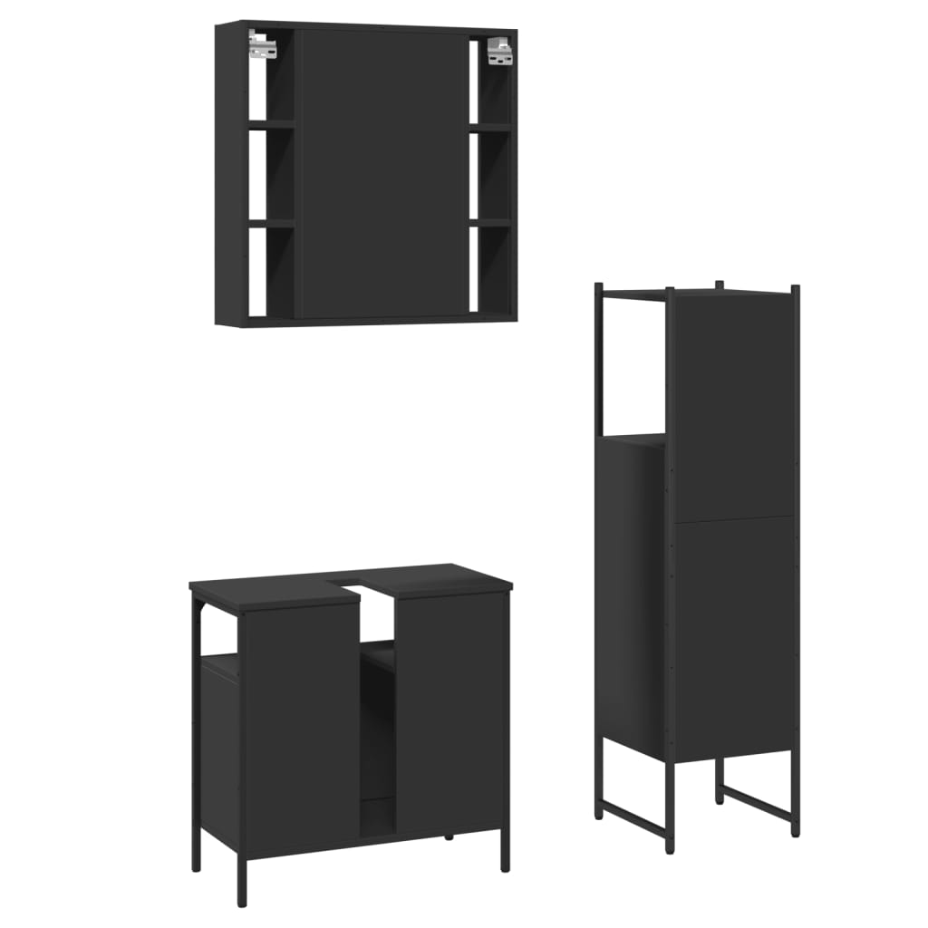 3 pcs conjunto móveis casa de banho derivados de madeira preto