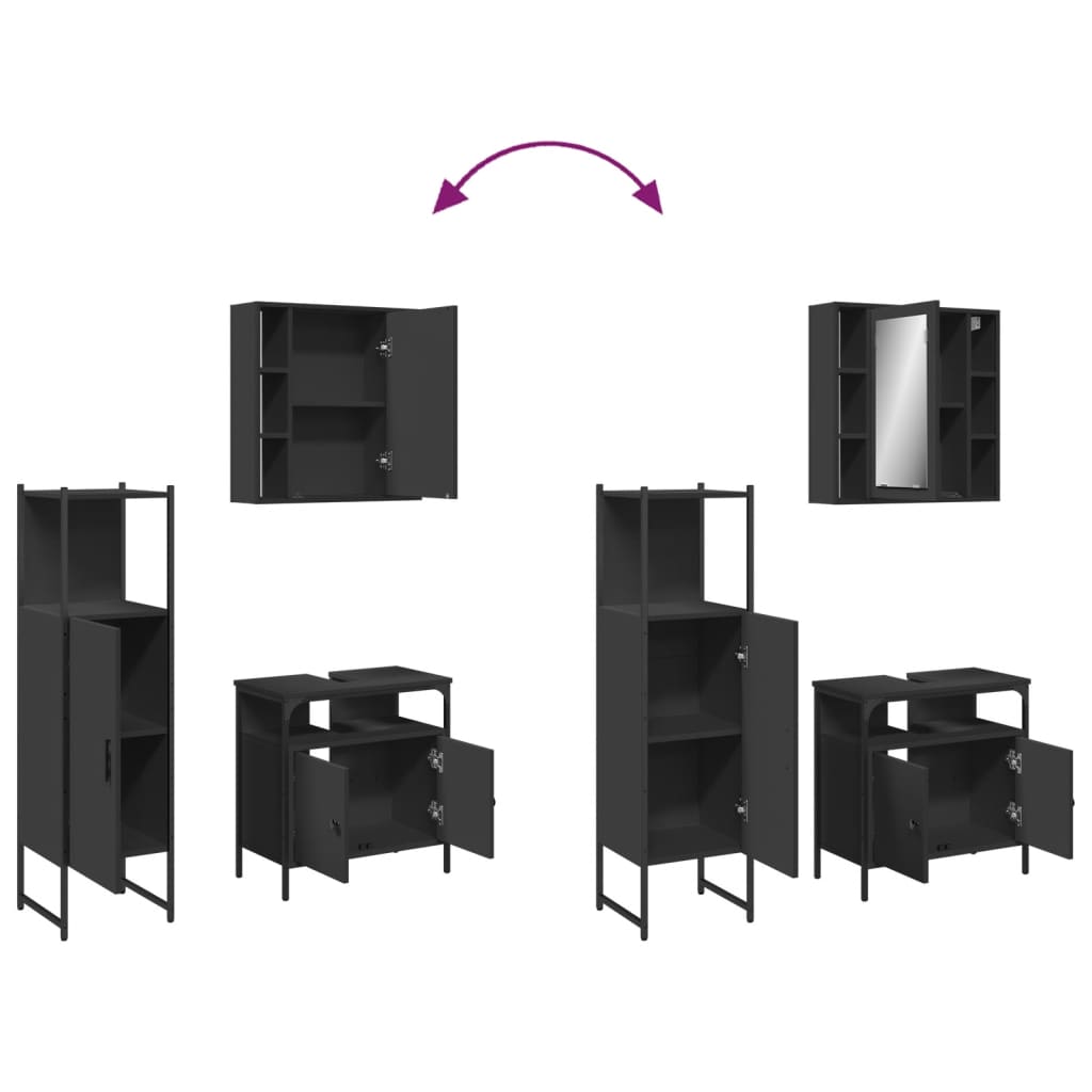 3 pcs conjunto móveis casa de banho derivados de madeira preto