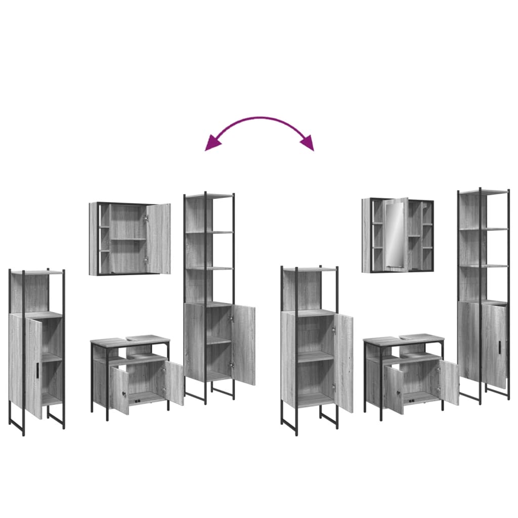 4 pcs conj. móveis casa de banho derivados madeira cinza sonoma