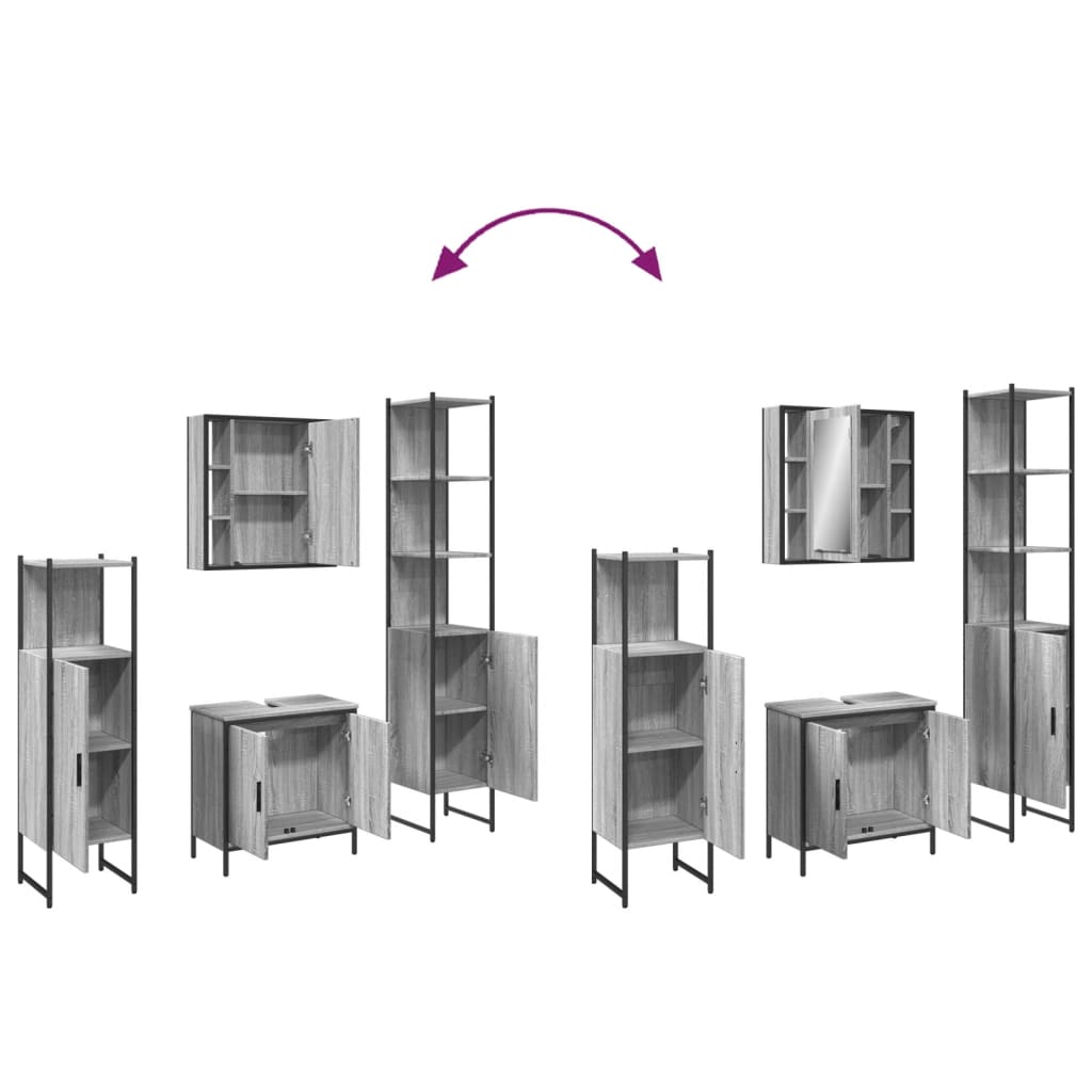 4 pcs conj. móveis casa de banho derivados madeira cinza sonoma