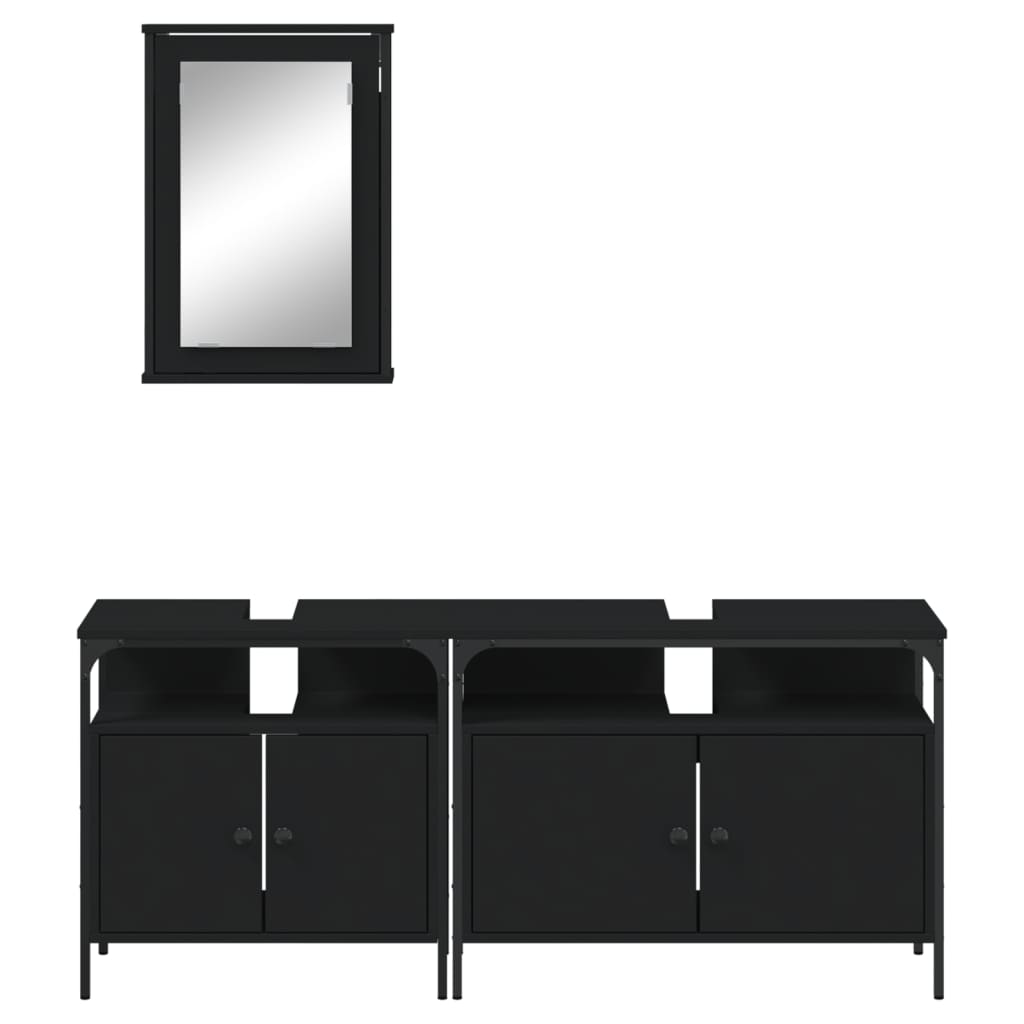 3 pcs conjunto móveis casa de banho derivados de madeira preto