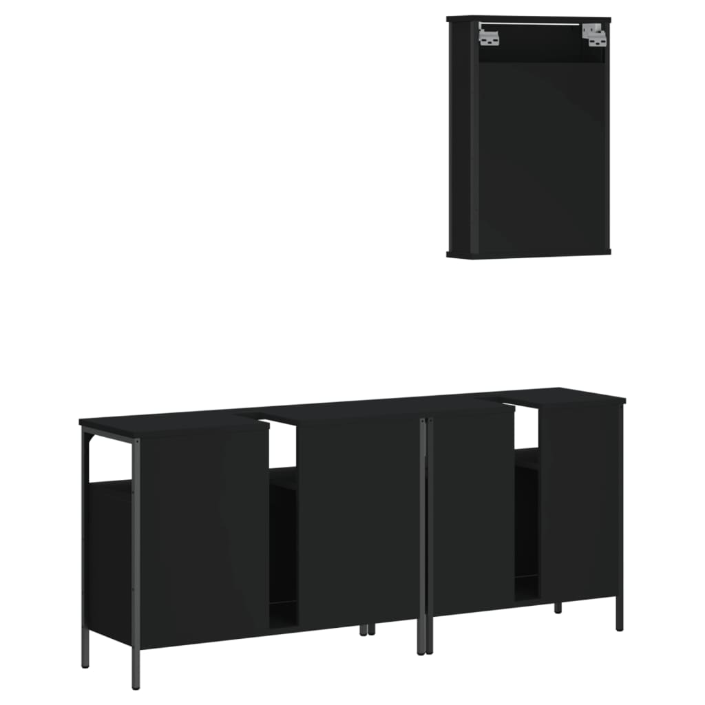 3 pcs conjunto móveis casa de banho derivados de madeira preto