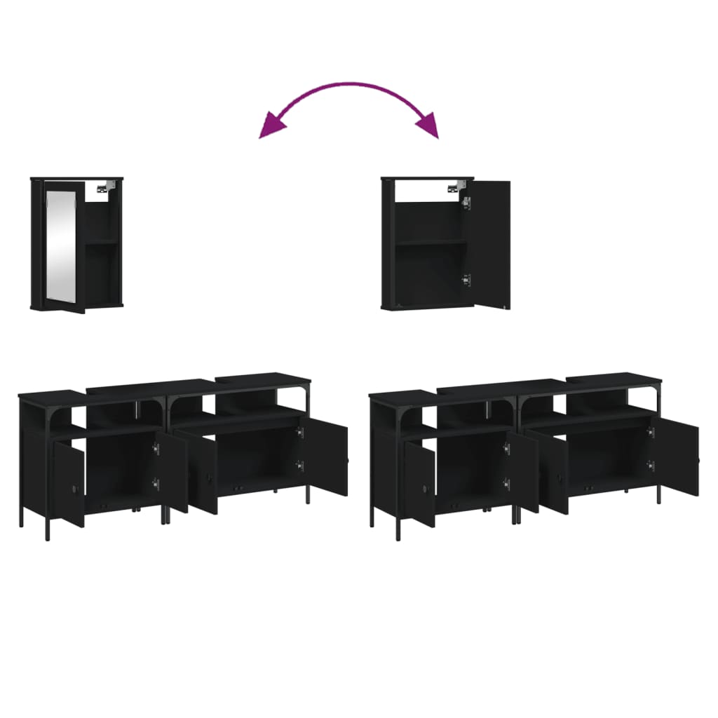 3 pcs conjunto móveis casa de banho derivados de madeira preto