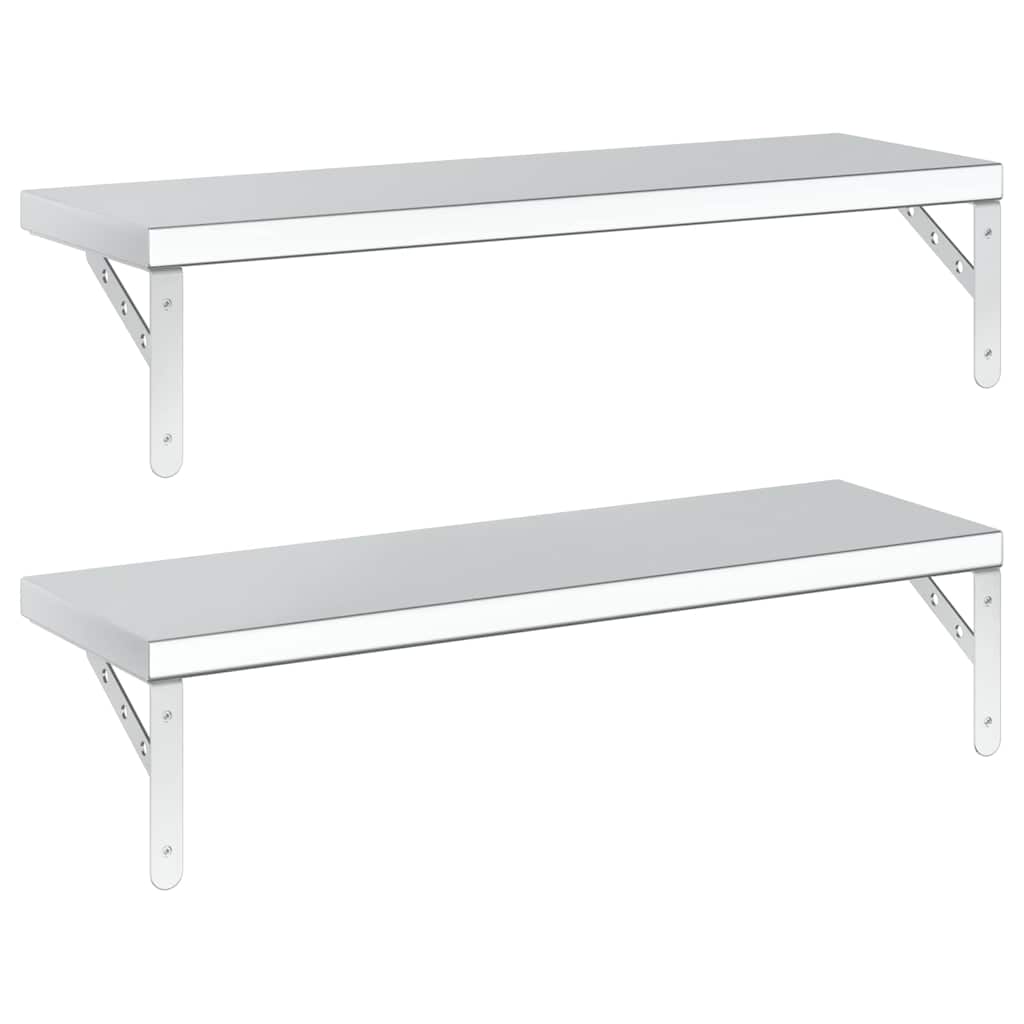 Prateleiras de parede 2 pcs 75x23,5 cm aço inoxidável prateado