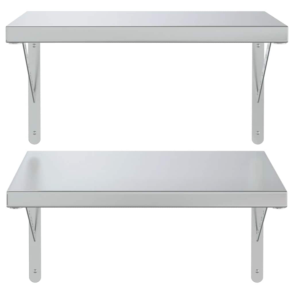 Prateleiras de parede 2 pcs 50x40 cm aço inoxidável prateado