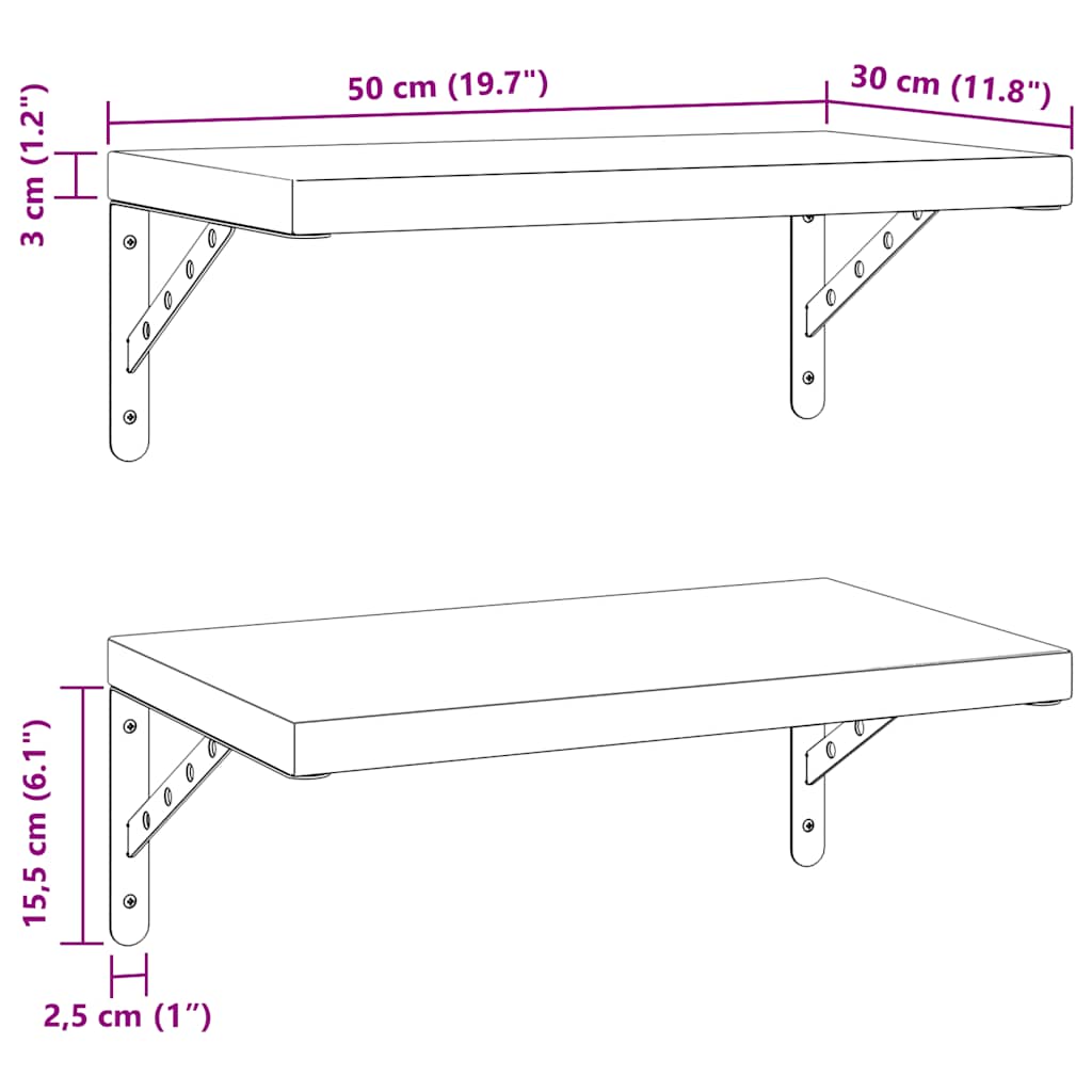 Prateleiras de parede 2 pcs 50x30 cm aço inoxidável prateado