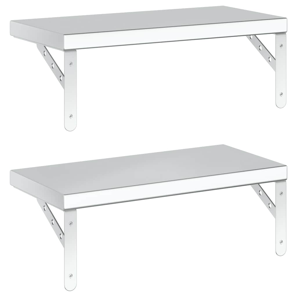 Prateleiras de parede 2 pcs 50x23,5 cm aço inoxidável prateado