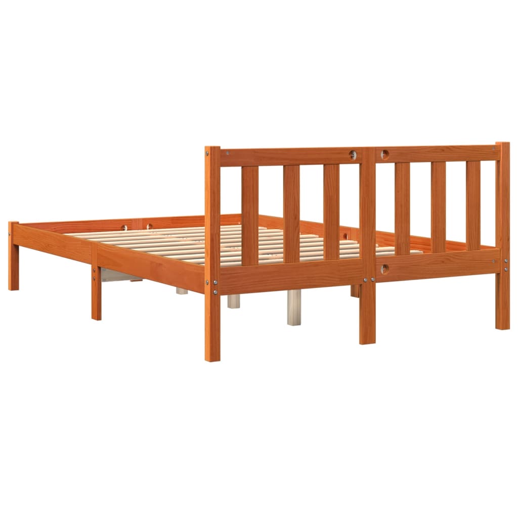Cama sem colchão 135x190 cm madeira pinho maciça castanho-mel