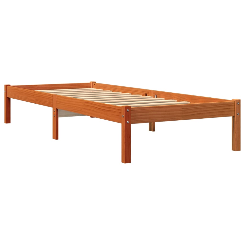 Cama sem colchão 75x190 cm madeira de pinho maciça castanho-mel