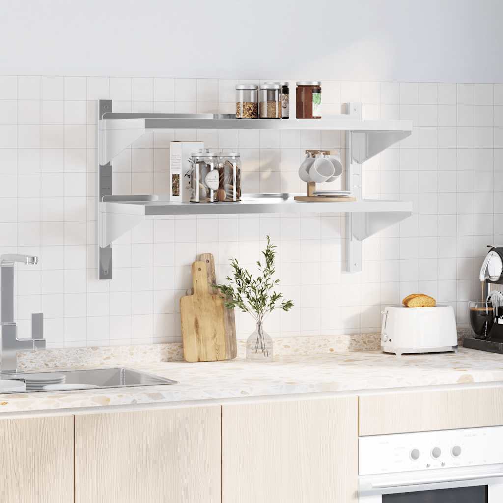 Estante parede 2 prateleiras 100x30x60 cm aço inoxidável prata