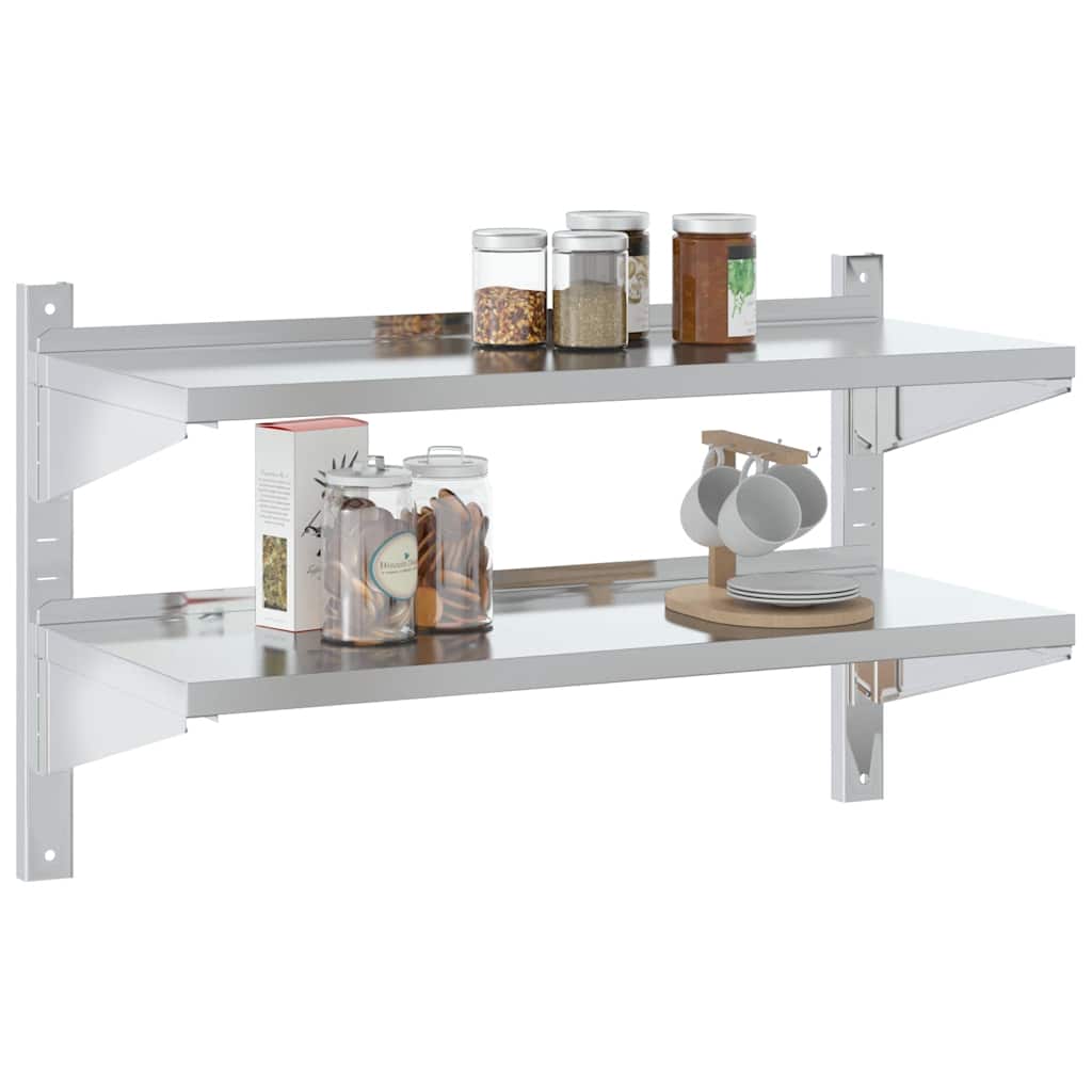 Estante parede 2 prateleiras 100x30x60 cm aço inoxidável prata