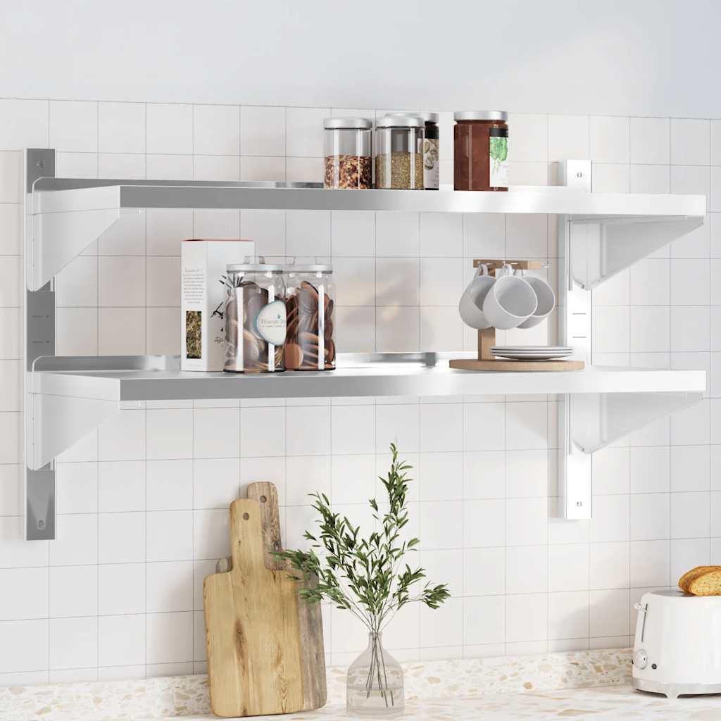 Estante parede 2 prateleiras 100x30x60 cm aço inoxidável prata