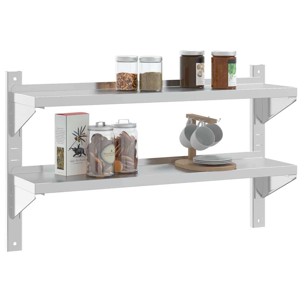 Estante parede 2 prateleiras 100x30x60 cm aço inoxidável prata