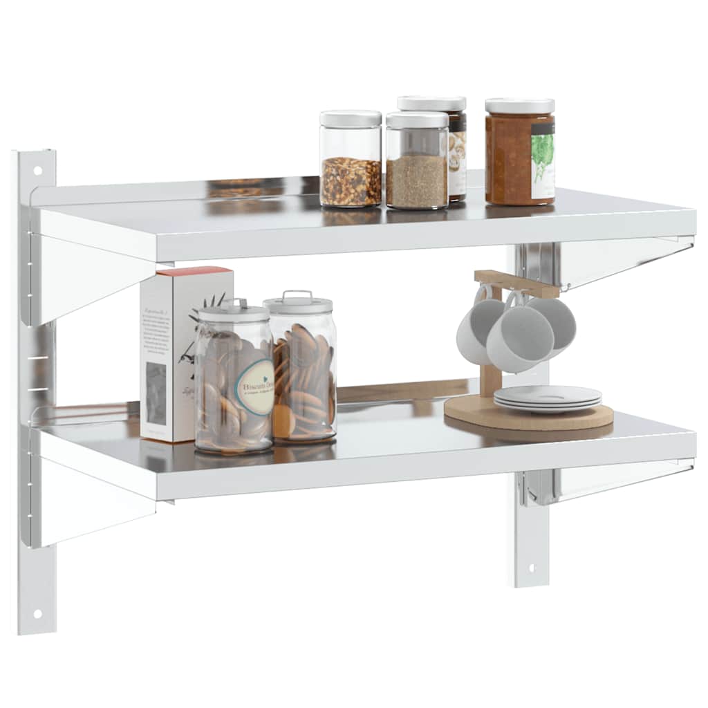 Estante parede 2 prateleiras 100x30x60 cm aço inoxidável prata