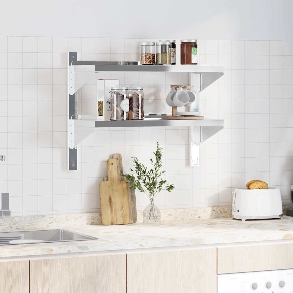 Estante parede 2 prateleiras 100x30x60 cm aço inoxidável prata