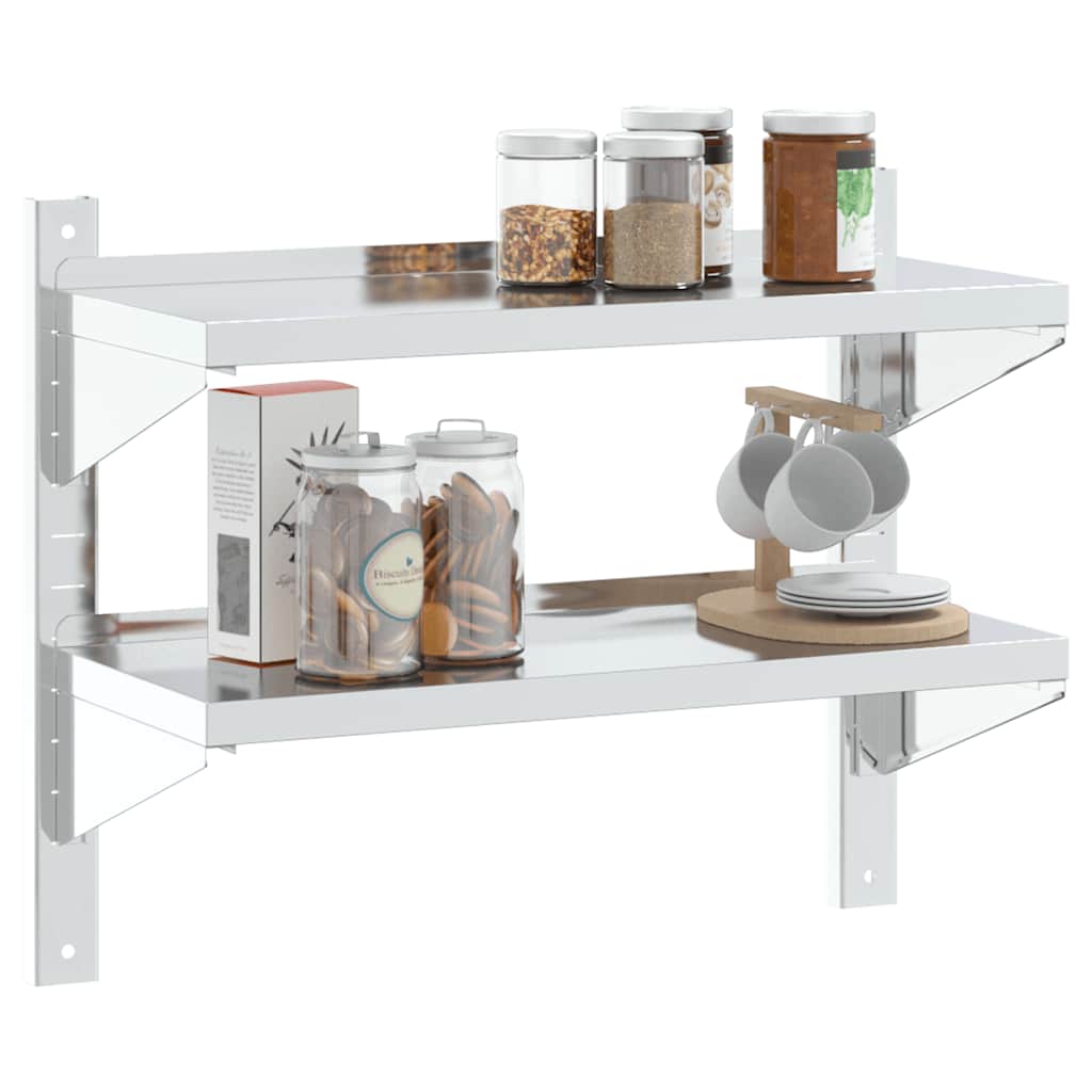 Estante parede 2 prateleiras 100x30x60 cm aço inoxidável prata