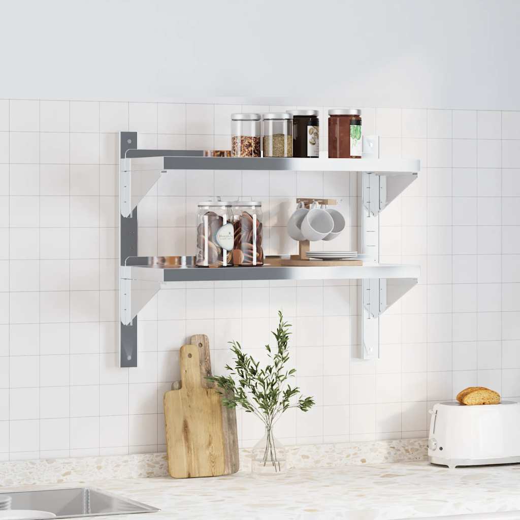 Estante parede 2 prateleiras 100x30x60 cm aço inoxidável prata