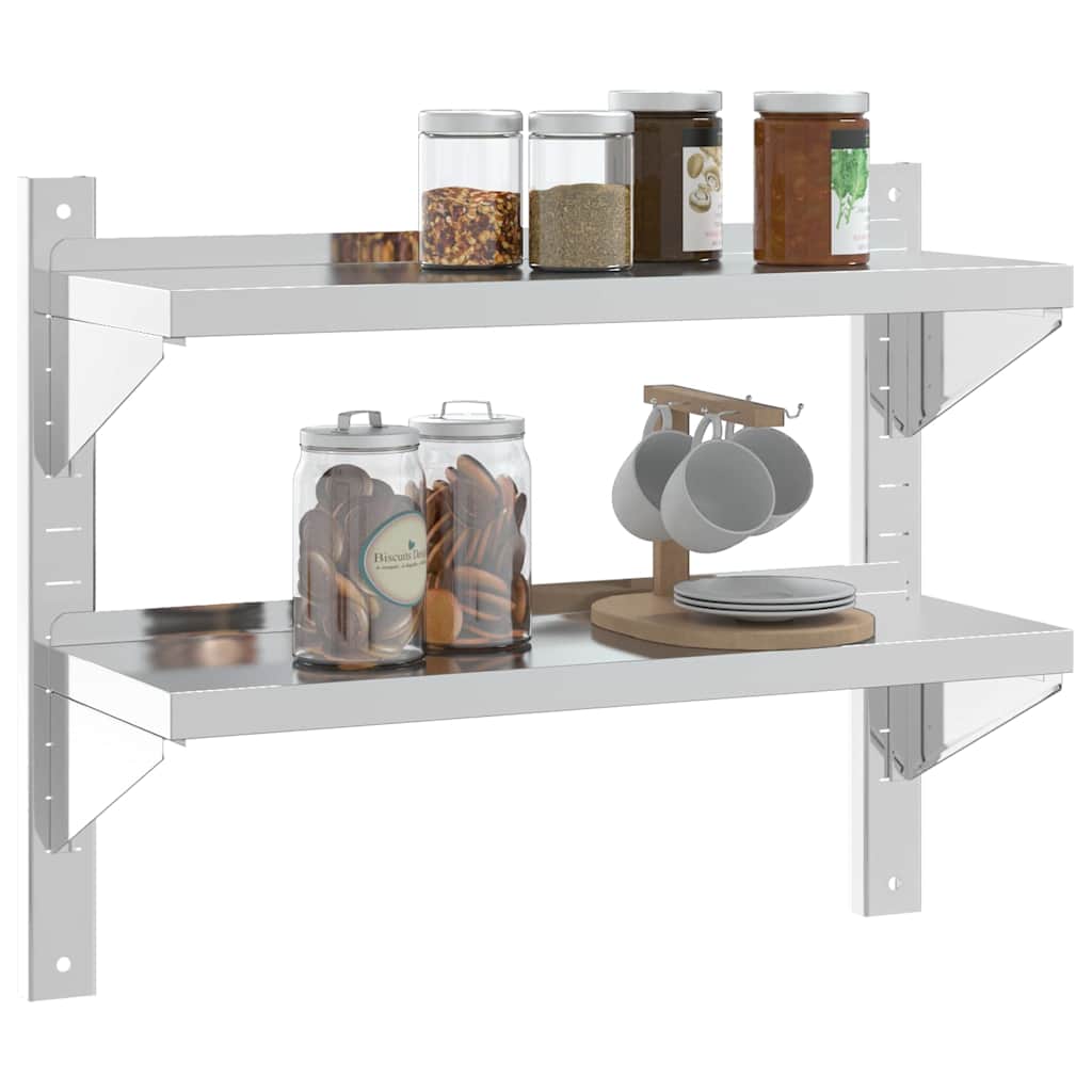 Estante parede 2 prateleiras 100x30x60 cm aço inoxidável prata
