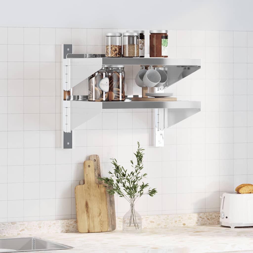 Estante parede 2 prateleiras 100x30x60 cm aço inoxidável prata