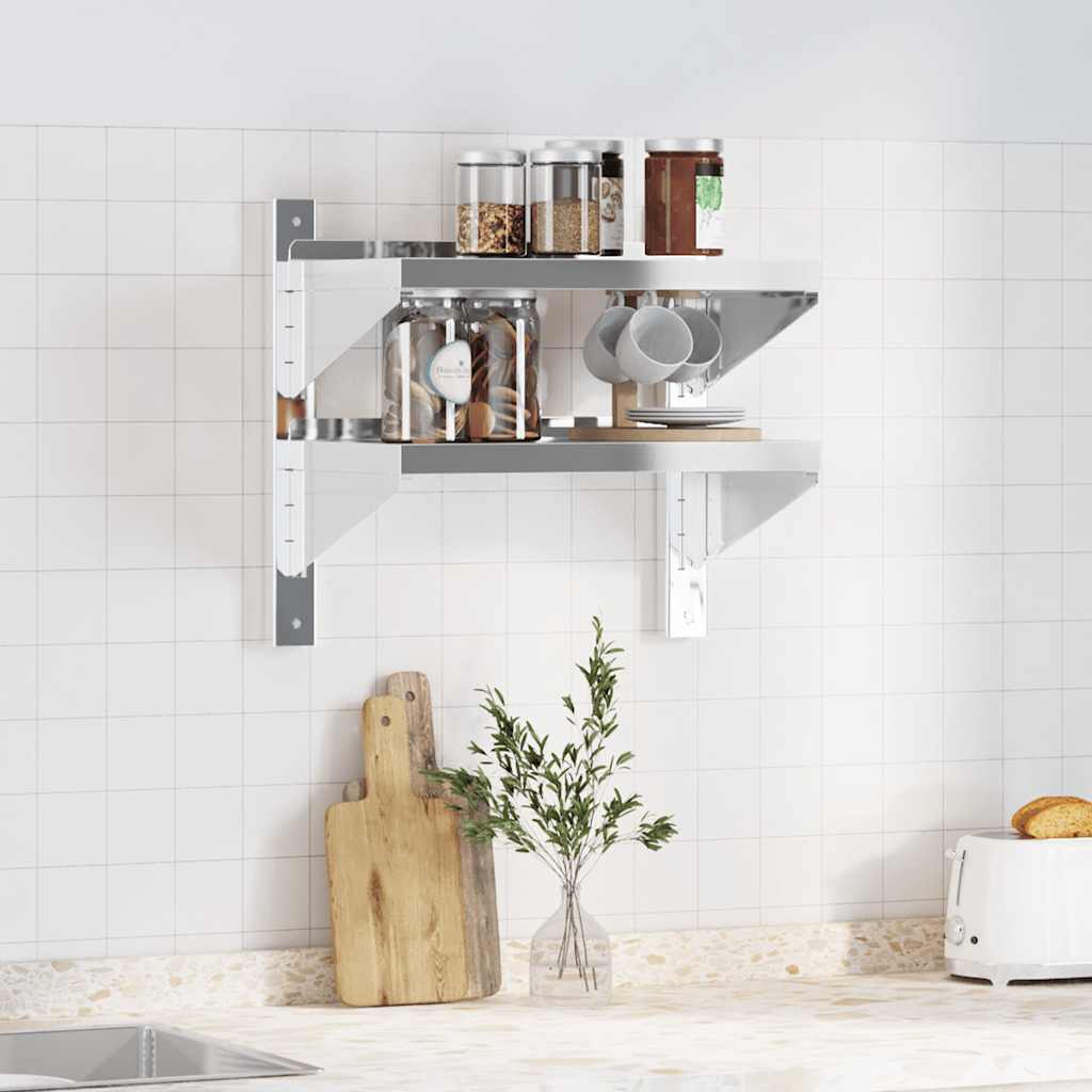 Estante parede 2 prateleiras 100x30x60 cm aço inoxidável prata