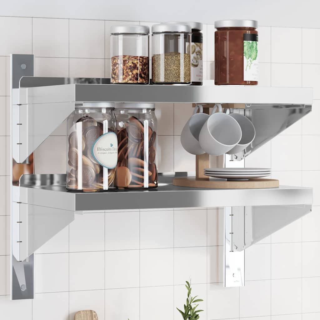 Estante parede 2 prateleiras 100x30x60 cm aço inoxidável prata