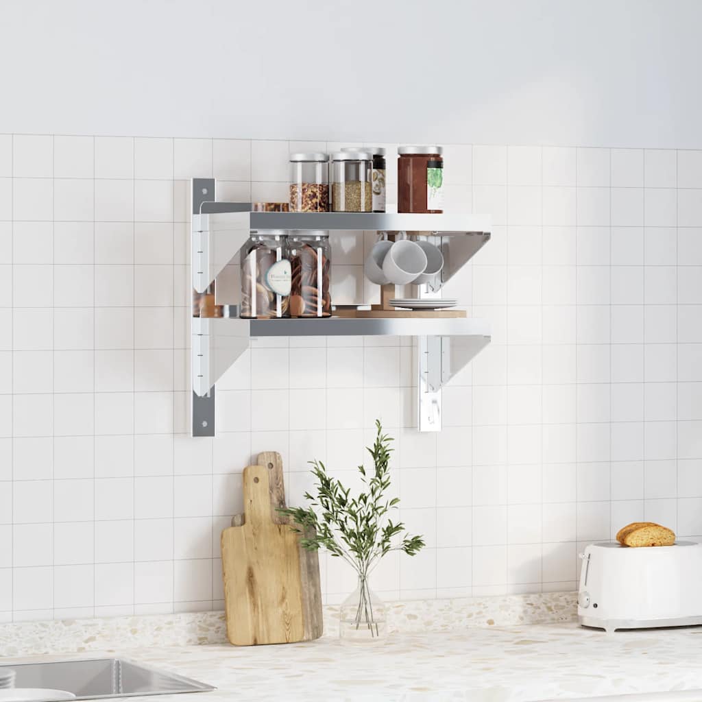 Estante parede 2 prateleiras 100x30x60 cm aço inoxidável prata