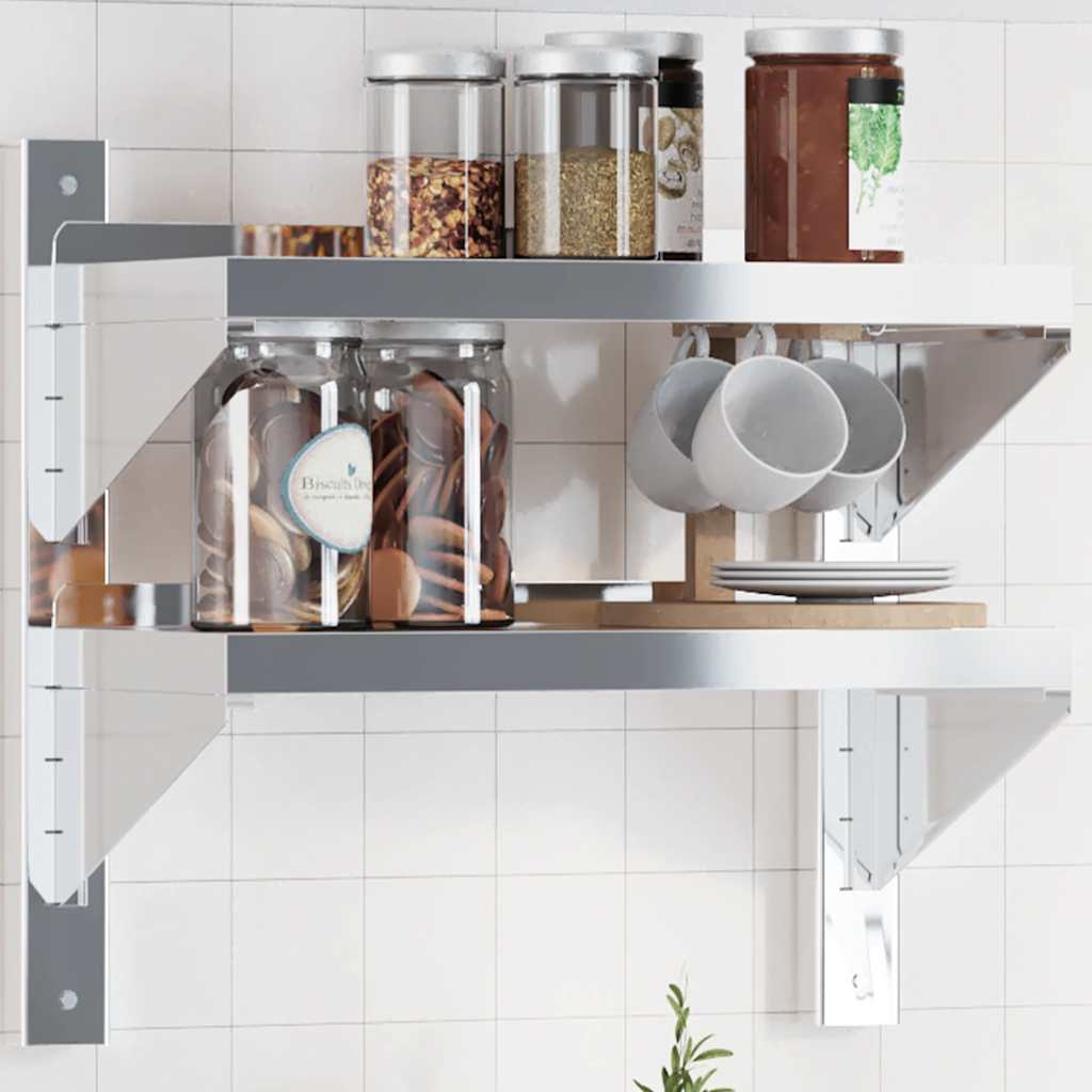 Estante parede 2 prateleiras 100x30x60 cm aço inoxidável prata