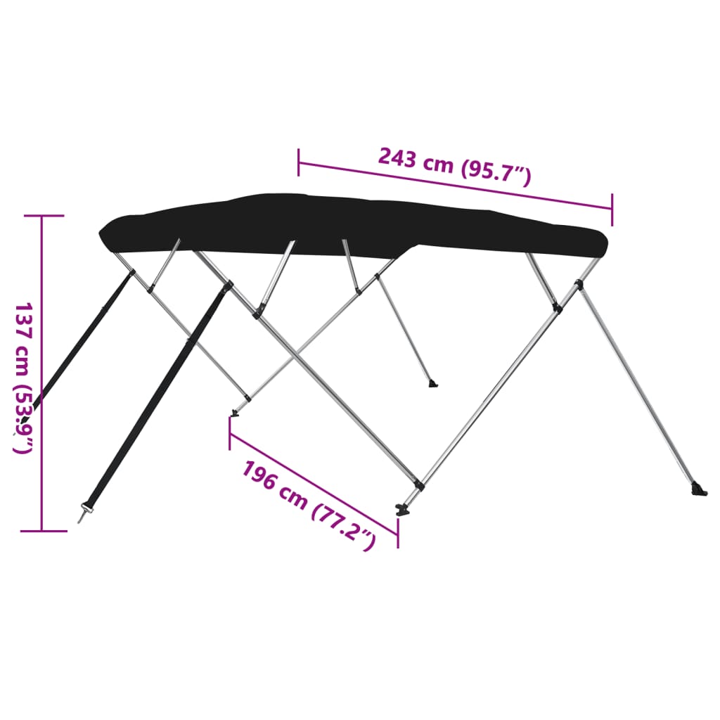 Toldo de 4 arcos Bimini 243x196x137 cm preto