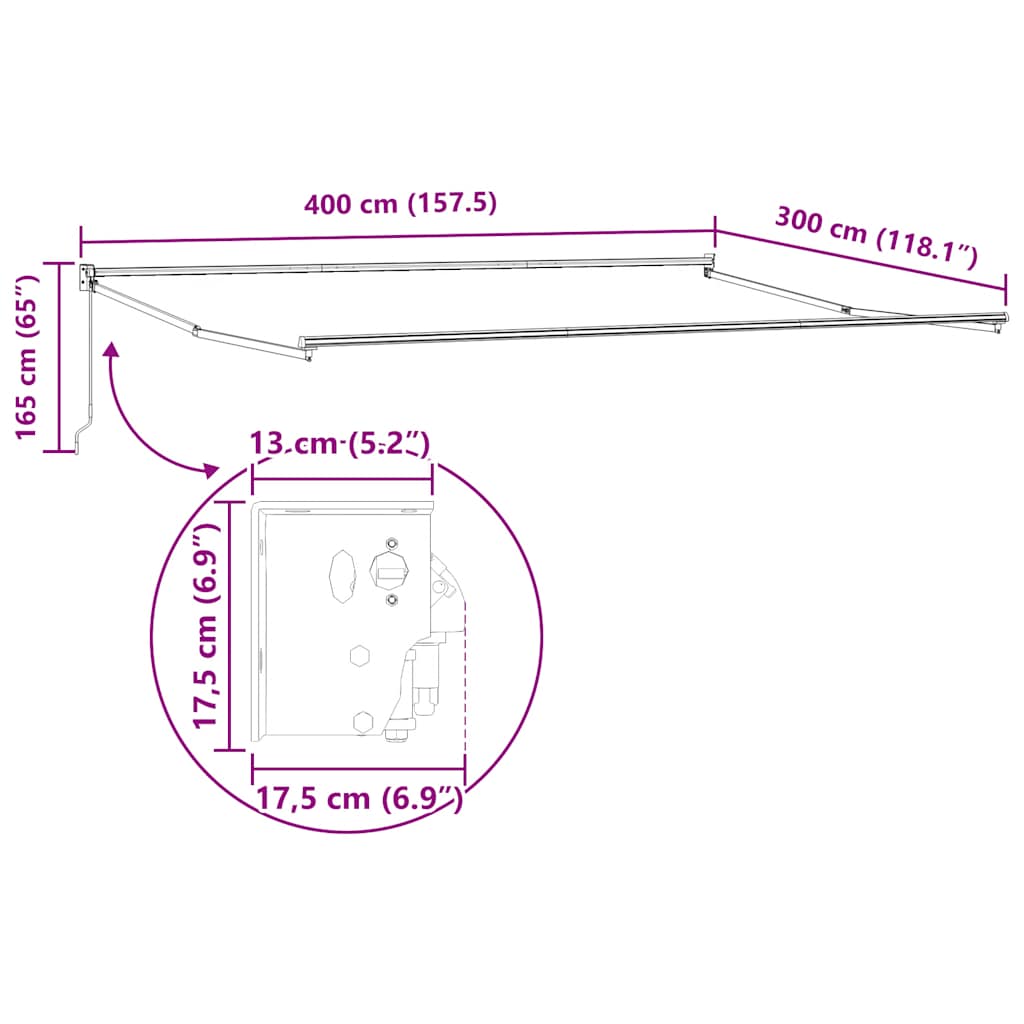 Toldo retrátil manual 400x300 cm bordô