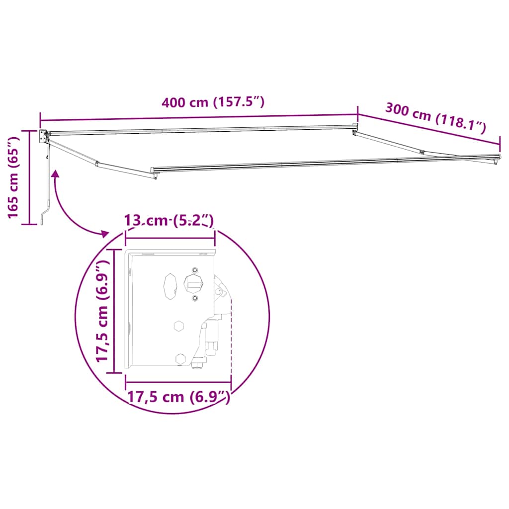 Toldo retrátil 4x3 m tecido e alumínio antracite e branco