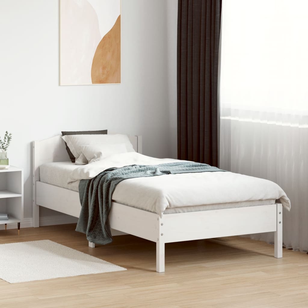 Cama sem colchão 75x190 cm madeira de pinho maciça branco