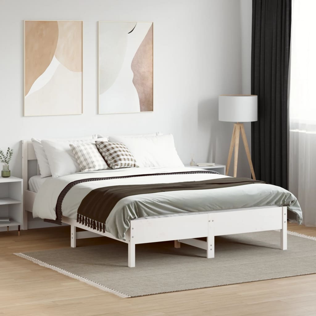 Cama sem colchão 135x190 cm madeira de pinho maciça branco