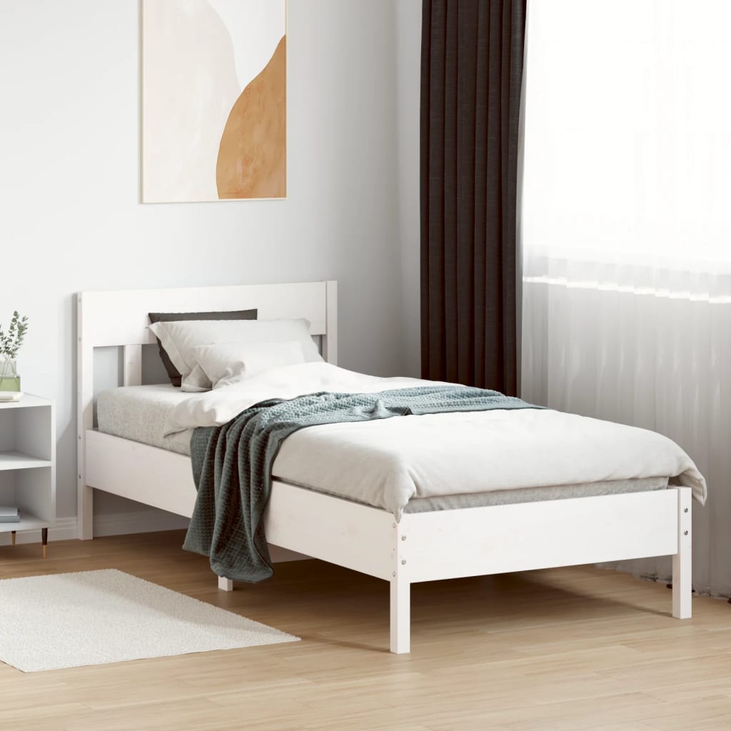 Cama sem colchão 75x190 cm madeira de pinho maciça branco