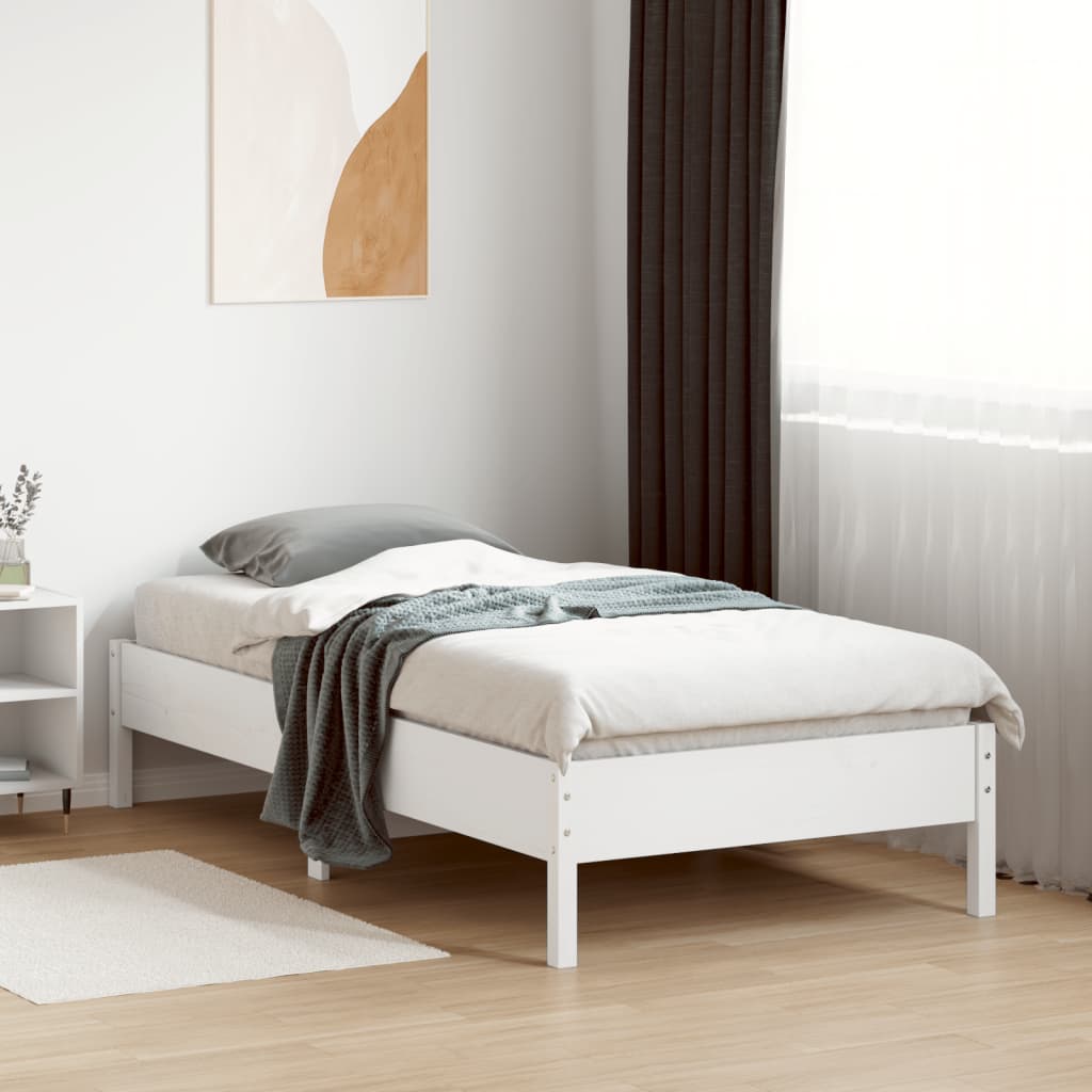 Cama sem colchão 90x190 cm madeira de pinho maciça branco