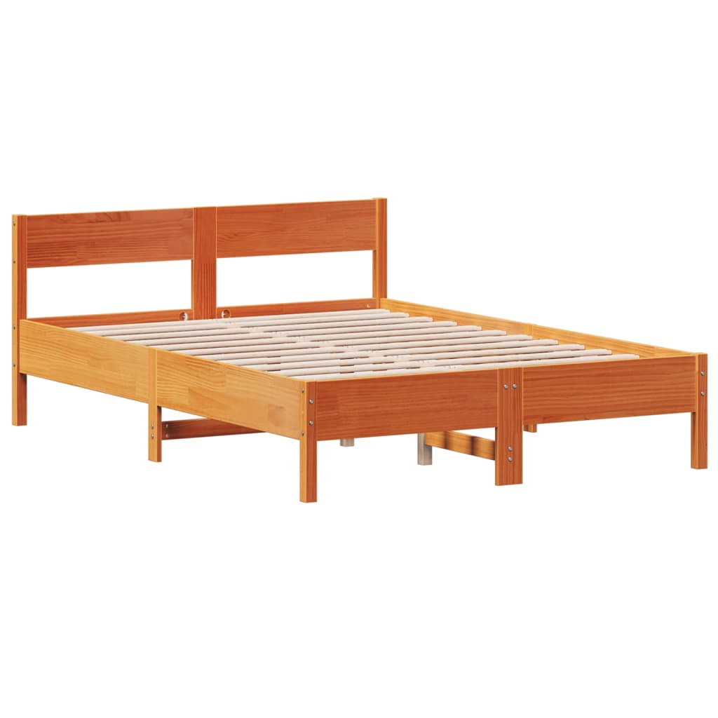 Cama sem colchão 135x190 cm madeira pinho maciça castanho-mel