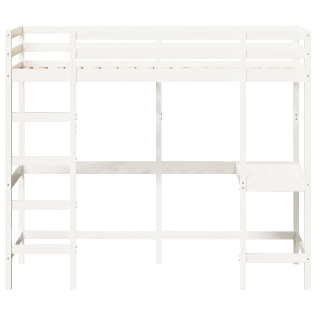 Cama alta com secretária 90x190 cm pinho maciço branco
