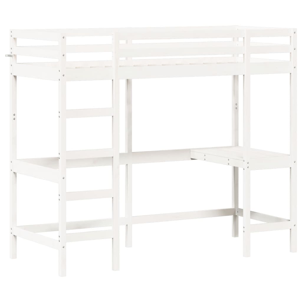 Cama alta com secretária 75x190 cm pinho maciço branco