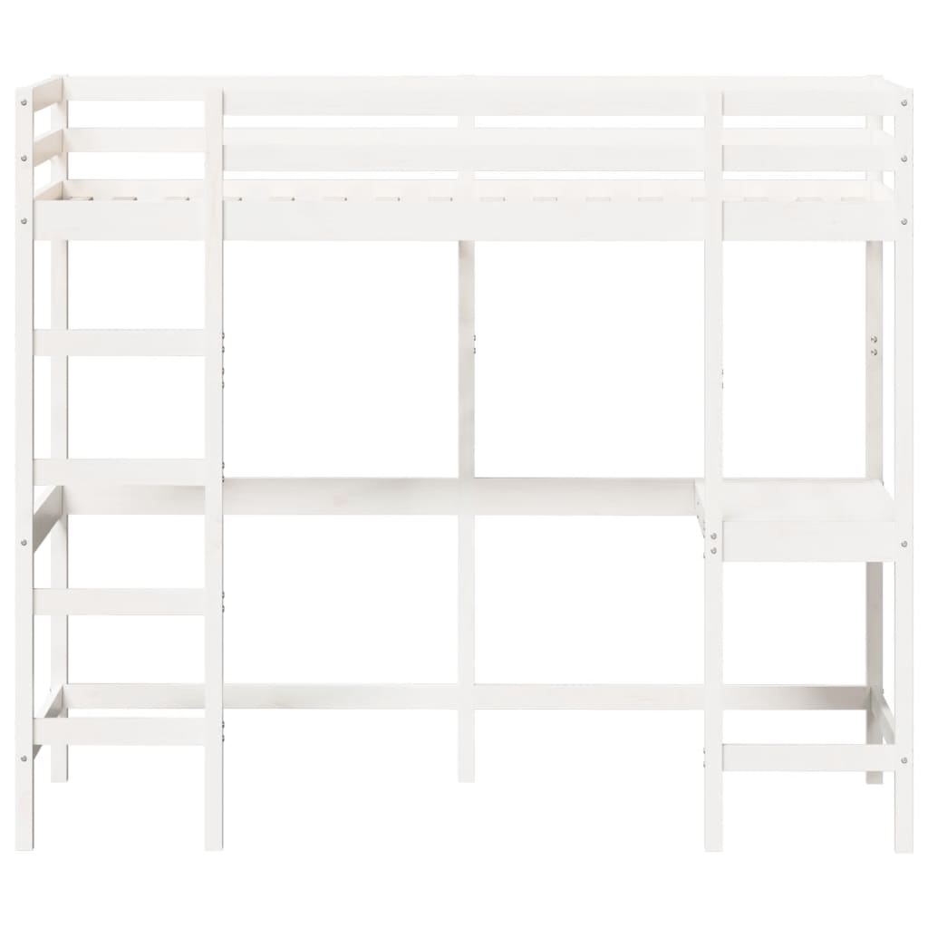 Cama alta com secretária 75x190 cm pinho maciço branco