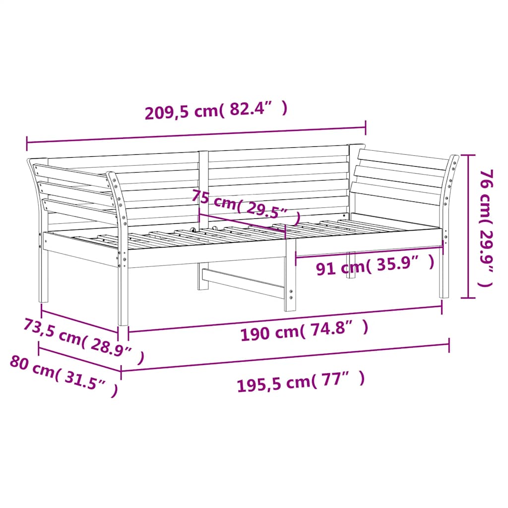 Espreguiçadeira sem colchão 75x190 cm branco