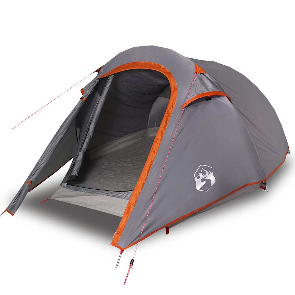 Tenda de campismo túnel p/ 2 pessoas impermeável cinza/laranja