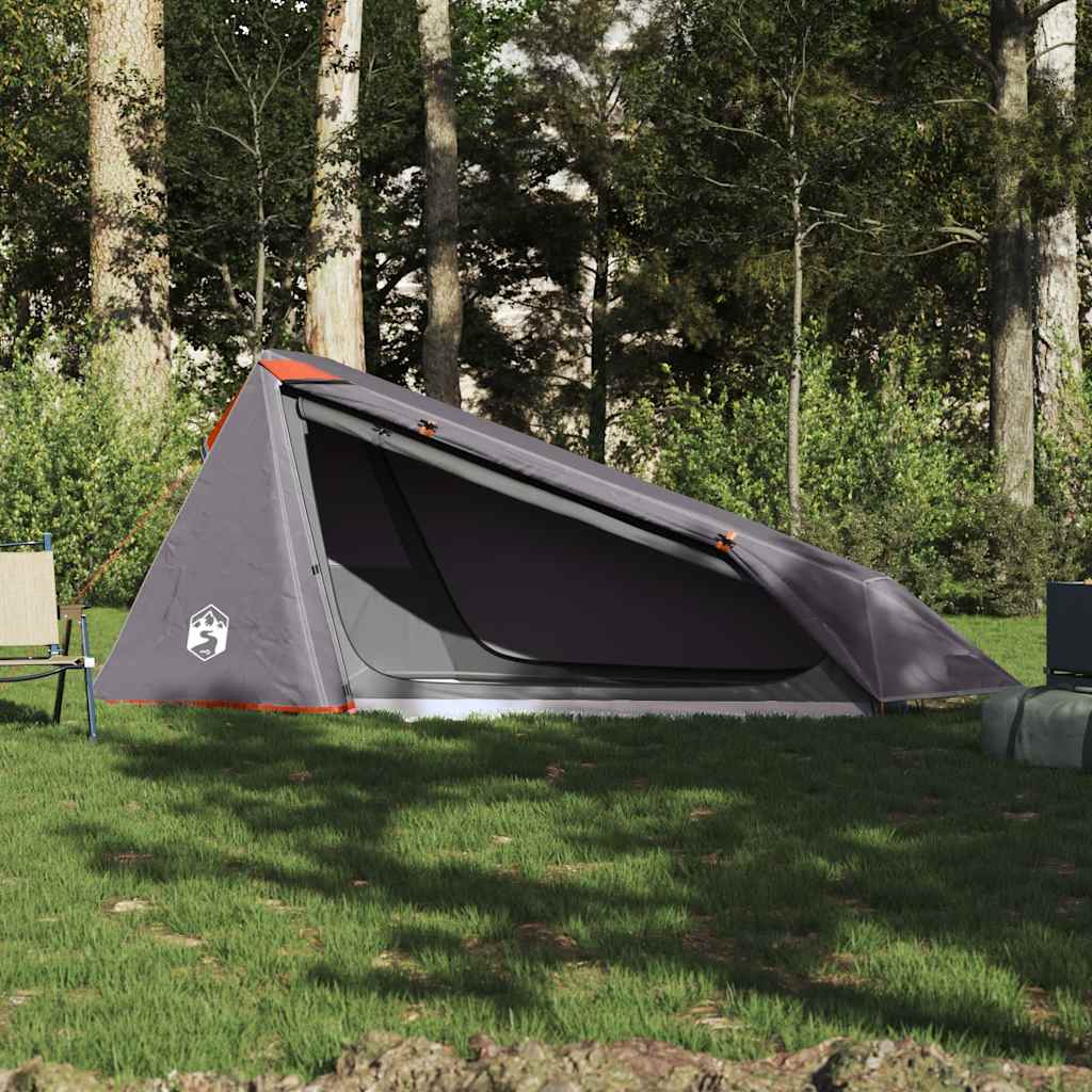 Tenda de campismo túnel p/ 1 pessoa impermeável cinza/laranja
