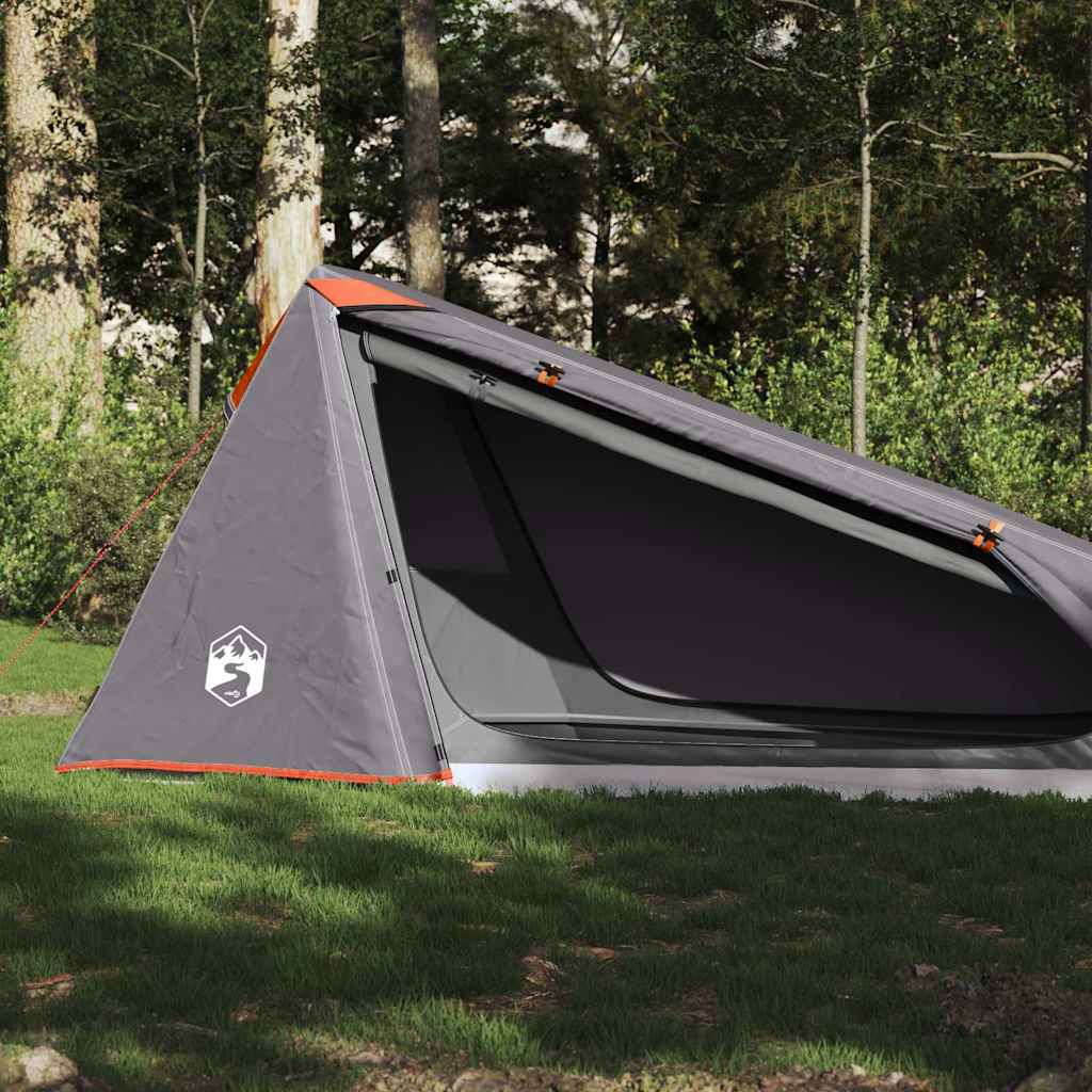 Tenda de campismo túnel p/ 1 pessoa impermeável cinza/laranja