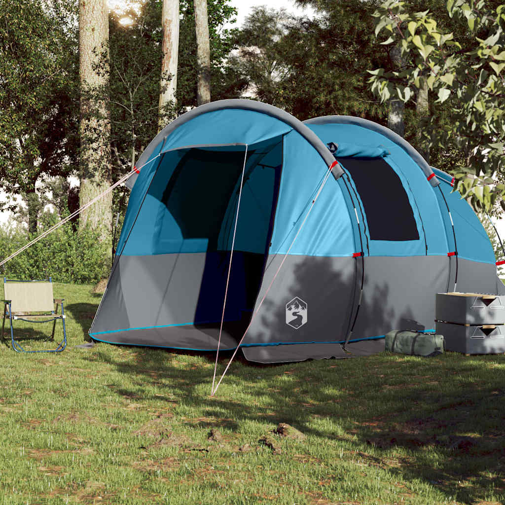 Tenda de campismo túnel para 4 pessoas impermeável azul
