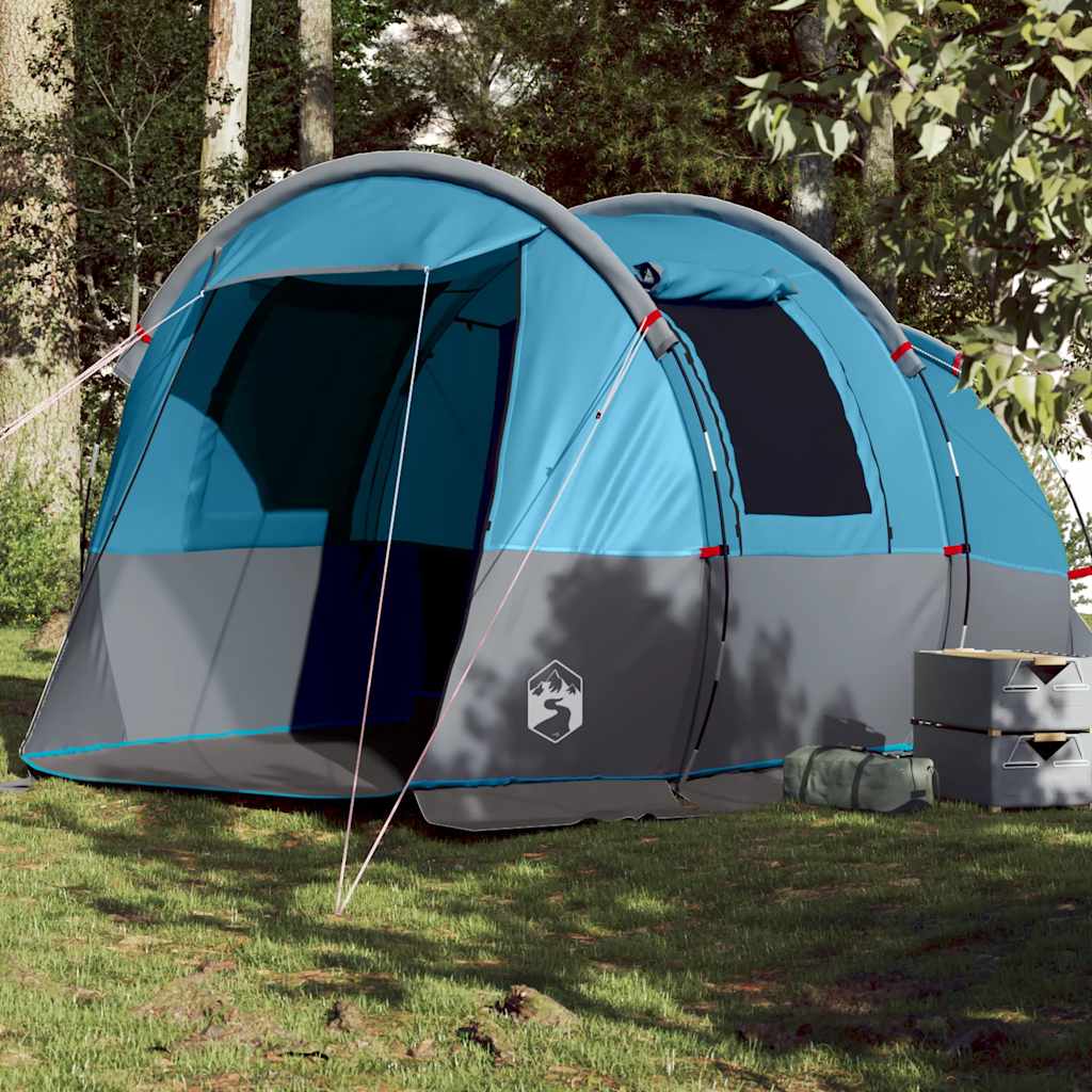 Tenda de campismo túnel para 4 pessoas impermeável azul